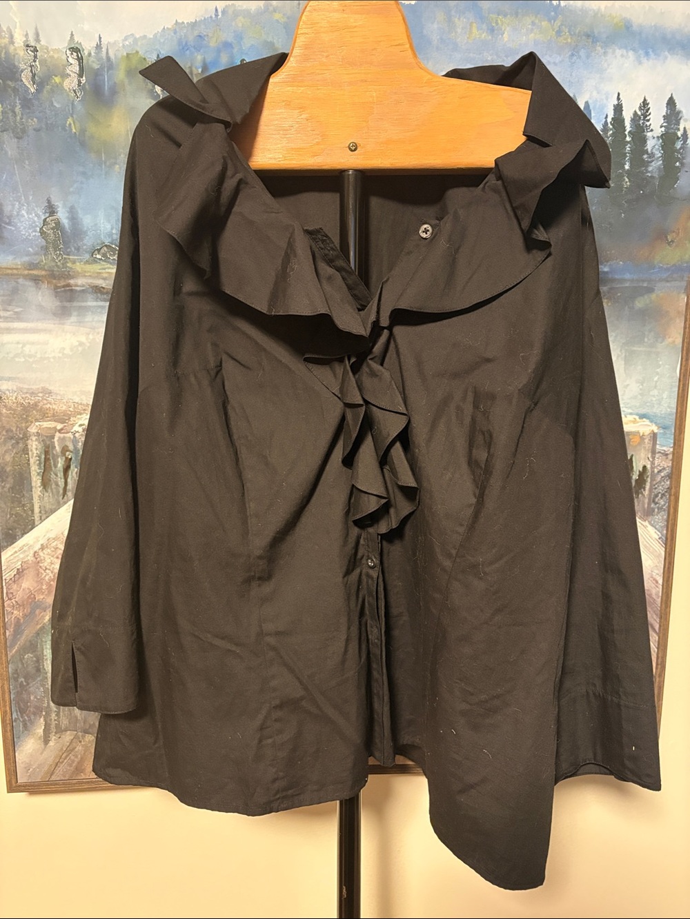 Rafaella Black Ruffle Front Button Blouse